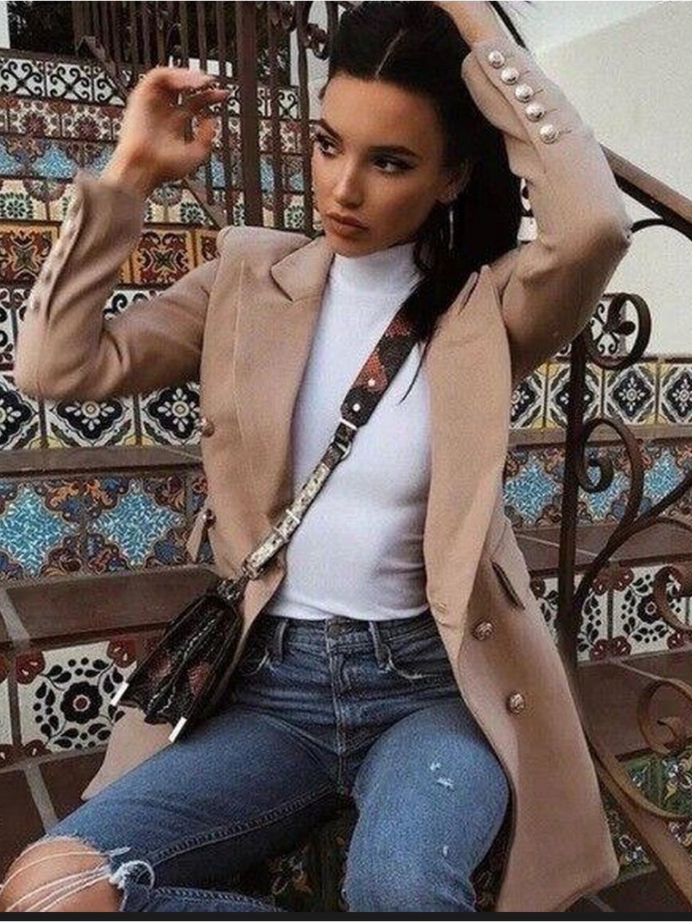 Lulu's Camel Double-Breasted Tailored Blazer